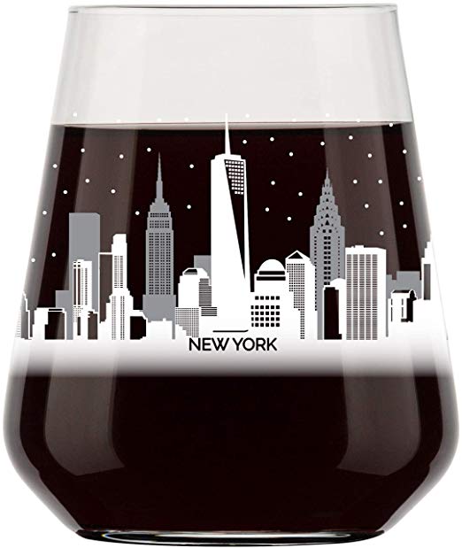 New York City Skyline Stemless Wine Glass- Cool NYC Souvenir or gift for traveler- Nostalgic Cityscape I Love New York Souvenirs- Dishwasher Safe, Non-Toxic, Organic Ink Printed in USA