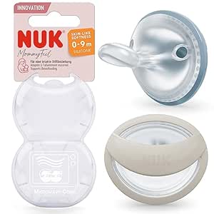 NUK MommyFeel Babyschnuller | 0−9 Monate | stillfreundliche Sauger | BPA-freies Silikon | Jeans & Greige | 2 Stück