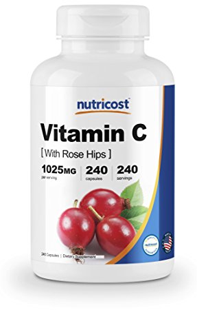 Nutricost Vitamin C With Rose Hips 1025mg, 240 Capsules - Premium Non-GMO, Gluten Free Vitamin C Supplement