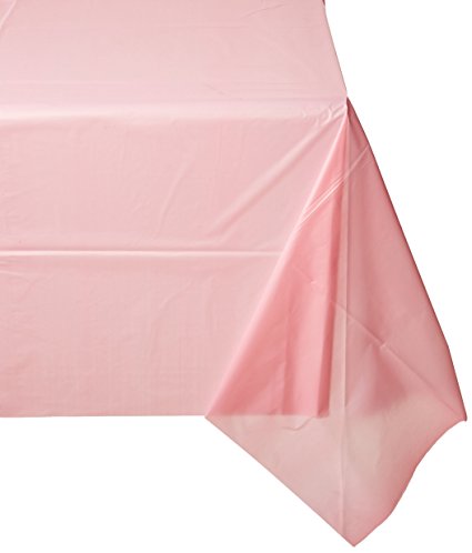 (12-pack) Heavy Duty Plastic Table Covers Tablecloth (Reusable) (Rectangle 54" X 108", Pink)
