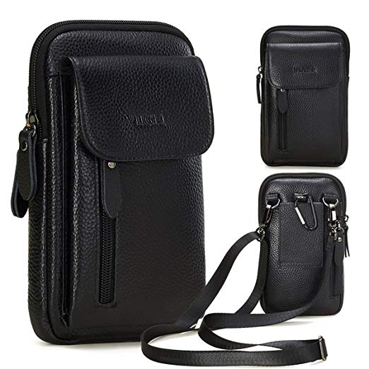 VIIGER Leather Small Crossbody Travel Purse Crossbody Bag Large Cell Phone Pouch Belt Holster Mini Shoulder Bag Belt Pouches for Men Belt Loop Compatible for iPhone Xs Max/X/6/7/8 Plus Galaxy S9 S10