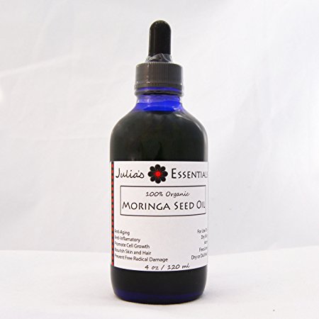 MORINGA Oil - 100% Organic for Face, Body & Hair - Cold Pressed - Julia's Essentials - Pure. Natural. BEST! (4 oz)