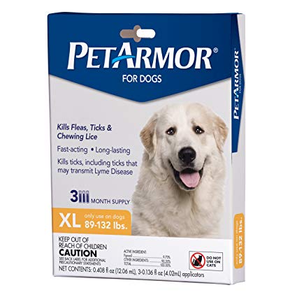 PETARMOR Squeeze on Dog Flea and Tick Repellent, 3 Month Pack for 89 to 132-Pound