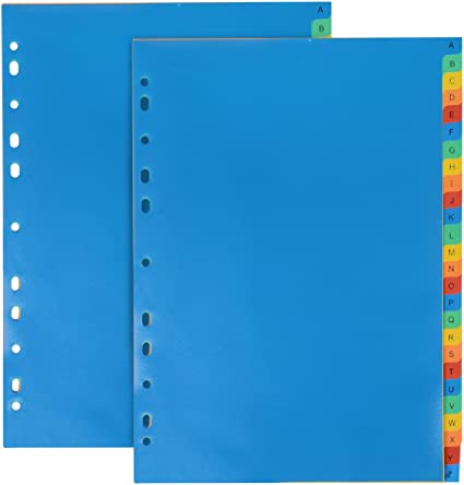 File Dividers, FOME 2 Pack Multicolor Binder Tab Dividers A4 for 3 Ring Binder or Notebook Dividers, 11 Hole Plastic Index Folder Divider with 26 Tab for 2/3/4/11 Ring Binders, Letter A-Z Dividers