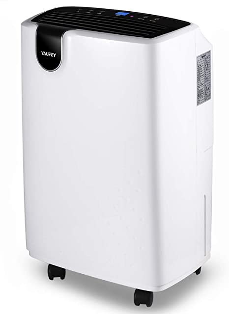 Yaufey 30 Pint Dehumidifier for Home Basements Bedroom Garage, 4 Gallons/Day Working Capacity, with 0.47 Gallon Water Tank, Continuous Drain Hose and Wheel Spaces up to 1500 Sq Ft (Renewed)