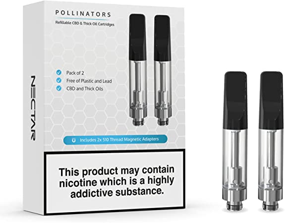 2x CBD & Thick Oil Refillable Vape Atomizer by Nectar (1.0ml Carts) | 510 Atomizer Tank with Ceramic Coil and Mouthpiece - 510 Thread Vape Cartridges for CBD & Thick Oils | 2mm Intake Hole (Pack of 2)