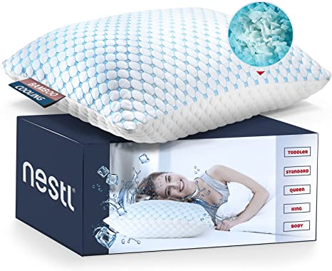 Nestl Coolest Pillow Heat and Moisture Reducing Ice Silk and Gel Infused Memory Foam Pillow. Adjustable, Washable, Breathable - Queen - 18” X 26” - 1 Pack