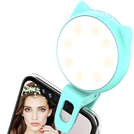 Selfie Light- ALCLAP Clip on Selfie Ring Light [32 LED] for Camera [Rechargeable Battery] Selfie LED Camera Light for iPhone iPad Samsung Galaxy Photographs Cell Phones, Tablets, Laptops (Blue)