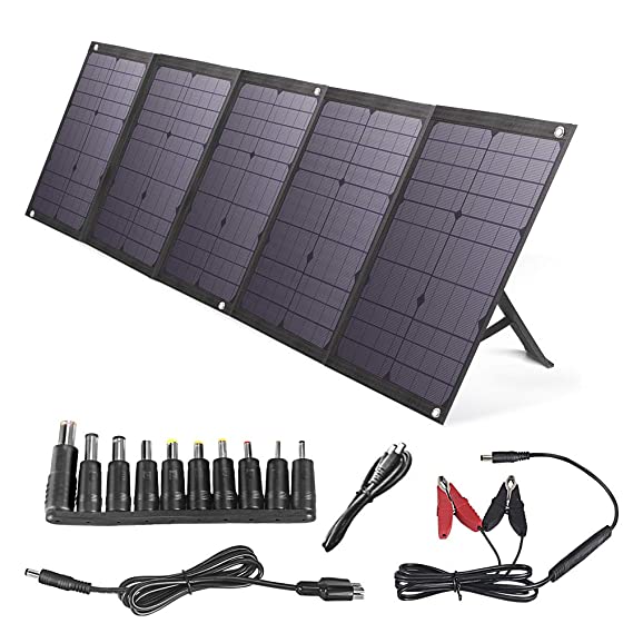 BigBlue 100W Foldable Solar Panel Charger Compatible with Portable Power Station, Cellphone or Battery Pack, Fast Charging, with PD 60W Type C, Dual USB Ports and DC Output