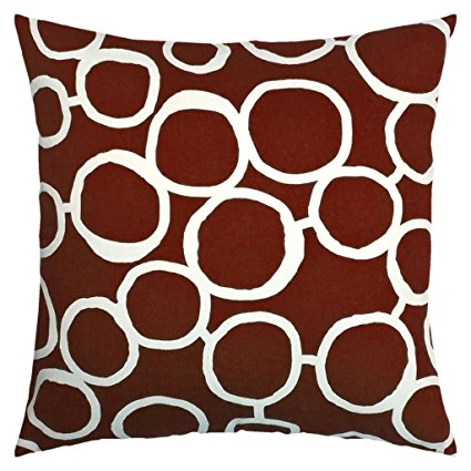 Cotton Canvas Circle Two Side Square Accent Decorative Throw Pillow Cover (Brown/White for 18 x 18 Inserts)