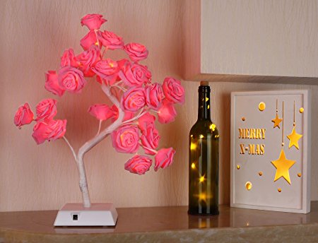Bolylight LED Handmade Rose Flower Night Light Table Tree Lamp Centerpiece 17.71 inch 32L Great Decor for Home/Christmas/Party/Festival/Wedding, Red