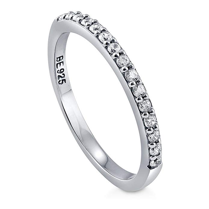 BERRICLE Rhodium Plated Sterling Silver Cubic Zirconia CZ Anniversary Half Eternity Band Ring