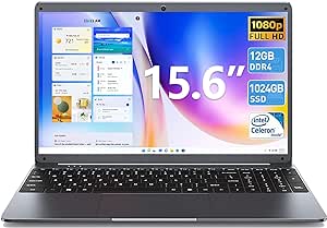 SGIN 15.6 Inch Laptops, Laptop Computer with 12GB RAM 1024GB SSD, Celeron N5095 Quad-Core(Up to 2.9GHz), Expandable 1TB, 5G WiFi, Mini HDMI, Webcam, Type-C, 2xUSB 3.0(Silver)