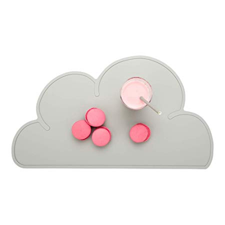Silicone Cloud Shaped Food Placemat - Gray - Non-Slip - Easy Clean - Tabletop Protection - Great For Infants, Toddlers & Kids - 18 3/4" x 10 1/2" - 1ct Box - Restaurantware
