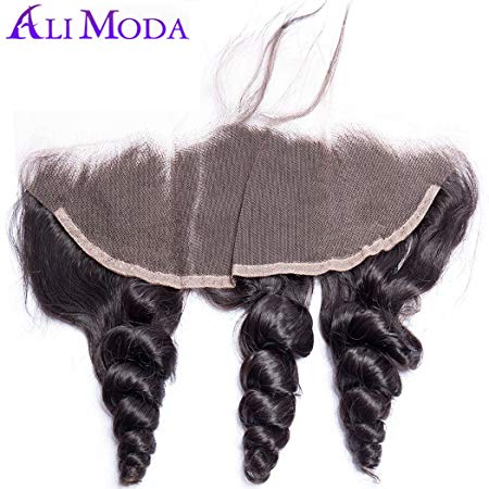 Ali Moda 13X4 Loose Wave Ear To Ear Lace Frontal Closure with Baby Hair Bleached Knots 130% Density Malaysian 100% Unprocessed Human Hair Natural Hairline 10 inch