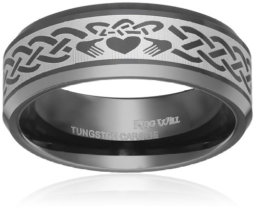 King Will 8mm Black Tungsten Carbide Ring Polished Finish the Claddagh Irish Engagement Wedding Bands