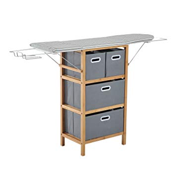 HomCom Collapsible Ironing Board and Shelving Unit w/ Storage Boxes