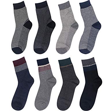 Mens 4 to 8 Pack Assorted Patterned Color Fashion Crew Socks