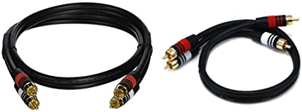 Monoprice Premium 2 RCA Plug/2 RCA Plug M/M Cable - 3 Feet - Black | 22AWG, Gold Plated & 1.5ft Premium 2 RCA Plug/2 RCA Plug M/M 22AWG Cable - Black