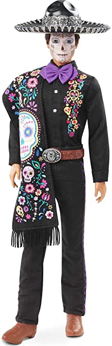 Barbie 2021 Dia De Muertos Ken Doll (12-in) Wearing Embroidered Shirt, Serape & Sombrero, with Calavera Face Paint, Gift for Collectors