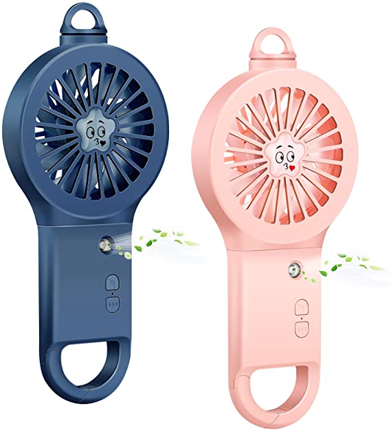 2 Pieces Handheld Mini Misting Fan Facial Steamer Fan Portable Rechargeable Battery Operated Fan with Water Tank for Travel, Camping, Outdoors