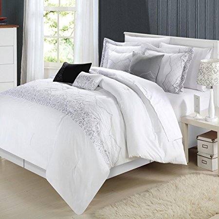 Chic Home Grace 8-Piece Comforter Set, King, White