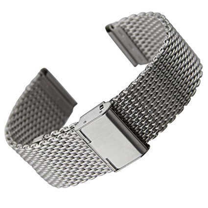 Geckota Classic Milanese Mesh Stainless Steel Watch Strap Satin Silver, 18mm