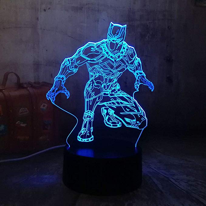 Night Light Cool Black Panther Marvel Hero 3D LED RGB 7 Color Change Desk Lamp USB for Child Kids Boy Gift Christmas Home Decro (Black Panther)