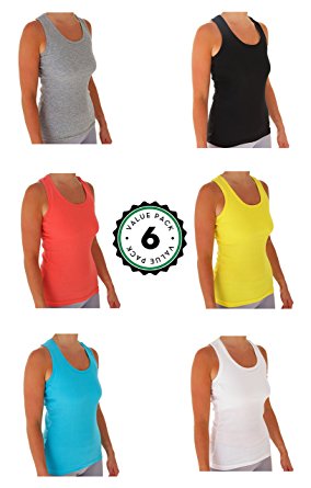 Womens Tank Tops, Basic Cotton Camisole Ribbed Racerback Tank Top Assorted Colors (6 Pack)