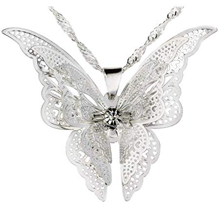 Trenro Women's 925 Sterling Silver Plated Butterfly Pendant Necklace