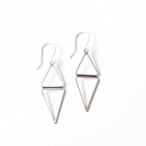 Minimalist, modern, and lightweight sterling silver earrings of opposing triangle geometric shapes, perfect for everyday - "Lyra Earrings"
