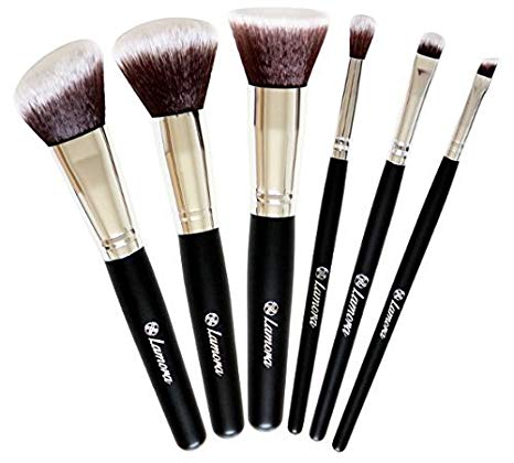 Travel Makeup Brush Set - Professional Kit with 6 Essential Face and Eye Makeup Brushes - Kabuki Eyeshadow Powder Foundation Blush - Synthetic Bristles of Premium Quality for Airbrushed Finish