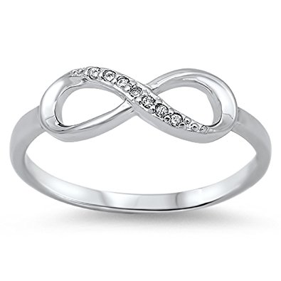Sterling Silver Stunning Women's Colorless Cubic Zirconia Infinity Ring (Sizes 4-10)