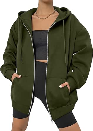 Zeagoo Women's Oversized Zip Up Hoodies Fleece Jacket Casual 2024 Fall Winter Sweatshirts Drawstring Y2K Hoodies Teen Girls