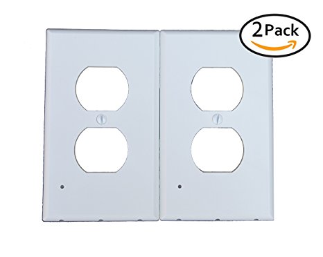2 pack LED Night Light Outlet Covers - Wall Plate - NEW 2018 DESIGN- Energy Efficient - Automatic Brightness Sensor - No Wires/Batteries - Home, Kitchen, Bath, Safety - Duplex, White - Easy Install