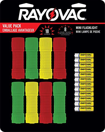 Rayovac Mini LED Flashlight 8 Pack, Rubber-Grip LED Flash Lights, Safe Flashlights For Kids, Power Outages, Camping Accessories, 24 AAA Batteries Included