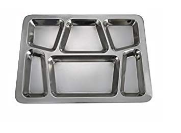 Winco 6 Count Style B 6-Compartment Mess Tray Set, Silver