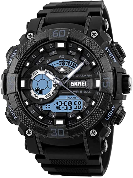 Watch,Mens Watches Outdoor Sports Digital Electronic LED Backlight Waterproof Multifunction Chronograph Calendar Watch Black