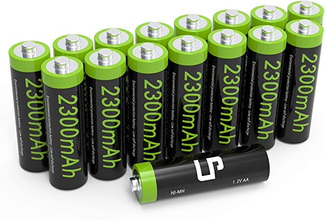AA Ni-MH Rechargeable Battery Pack, LP 16-Pack Double A Batteries with 2300mAh High Capacity for Clocks, Remotes, Games Controllers, Toys, Digital Cameras, Flashlights, E-Toothbrushes, Shavers &More