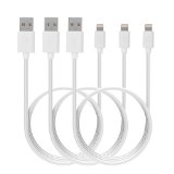 Pack of 3 - Apple MFi Certified 65 Feet20 Meters Lightning to USB Sync and Charge Data Cable Cord Charger for iPhone 6 5 5S 5C 6 Plus  iPad air mini and ipodWhite