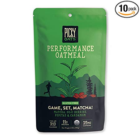 Picky Oats Organic Performance Oatmeal, Game, Set, Matcha!, 2.8 oz (Pack of 10) By Picky Bars