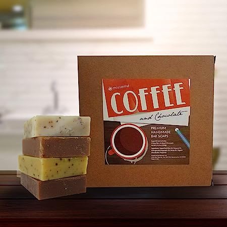 Handmade Bar Soap Gift Set, Coffee And Chocolate Scented, 4 Full Sized Bars 5.0 oz Each, Saponified Olive Oil Base With Organic Shea Butter, Best For All Skin Types