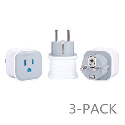 BESTEK Grounded USA to Schuko Germany, France, Russia Travel Adapter Plug(Type E/F)--3Pack