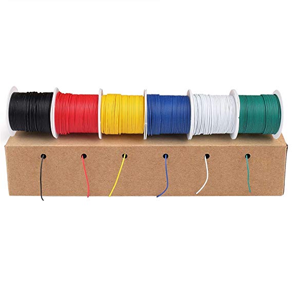 LotFancy 30AWG Stranded Wire, 6 Colors (30 Feet Each) Electrical Wire, Tinned Copper Hookup Wire Kit 30 Gauge 300V for DIY, Flexible, PVC insulated, UL Approved