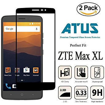 ZTE Max XL Screen Protector, ATUS Ultra-Thin Full Cover Tempered Glass Screen Protector (2-pack)