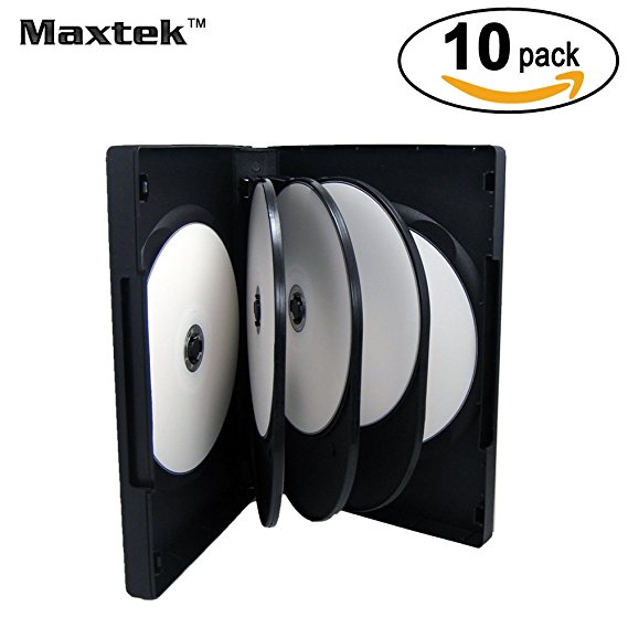 Maxtek Black 8 Disc DVD Cases with 3 Flip Trays and Outter Clear Sleeve, 10 Pack