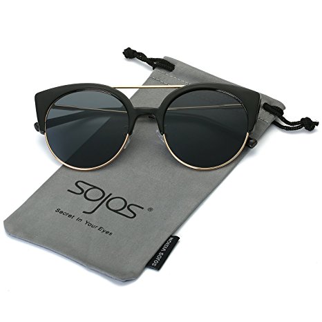 SojoS Womens Retro Vintage Half Metal Frame Cateye Sunglasses SJ2035