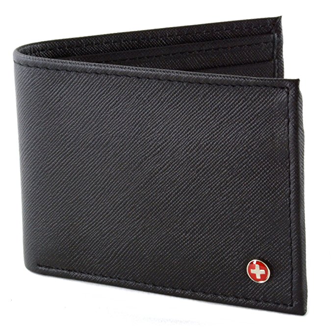 Alpine Swiss Men's Leather Bifold Wallet Removable Flip Up ID Window