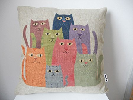 Decorbox Cotton Linen Square Throw Pillow Case Decorative Fashion Cushion Cover Pillowcase Color Cats 18 "X18 "