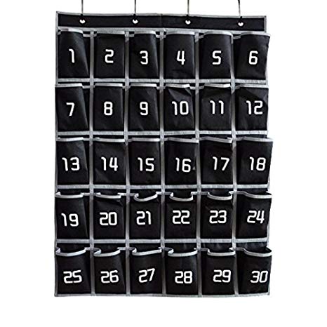 Cell Phone Classroom Holder,Eamay Numbered Classroom Pocket Charts, Hanging Wall Organizer with 4 Metal Hooks and Pockets